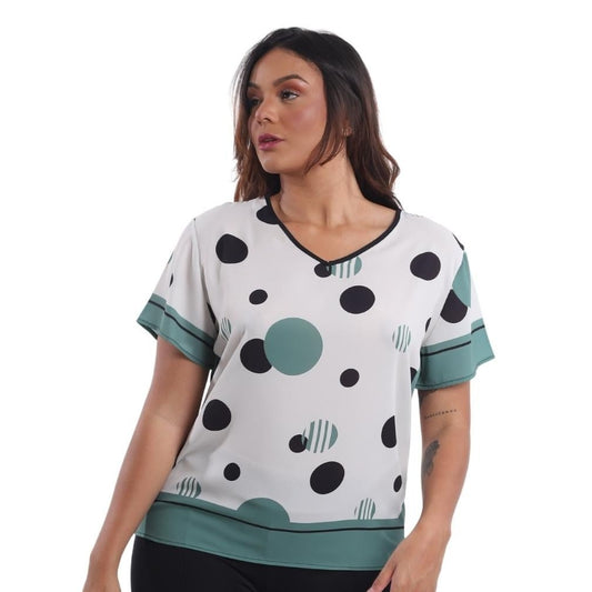 Blusa GOLA "V" BIXUGRILLO estampada Poá verde