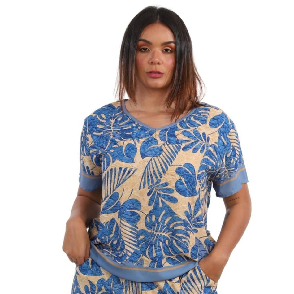 Blusa GOLA "V" BIXUGRILLO estampada Natural