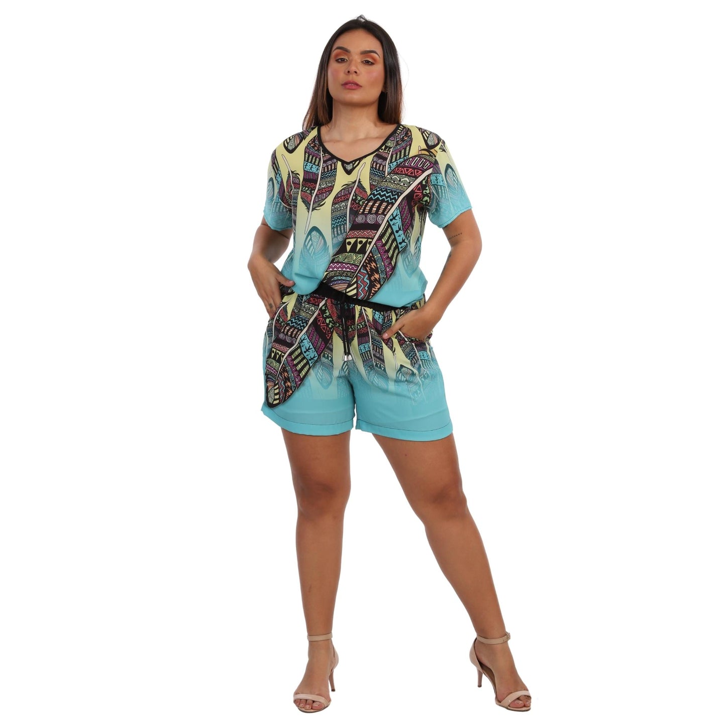 Short BIXUGRILLO estampado Penas Hippie