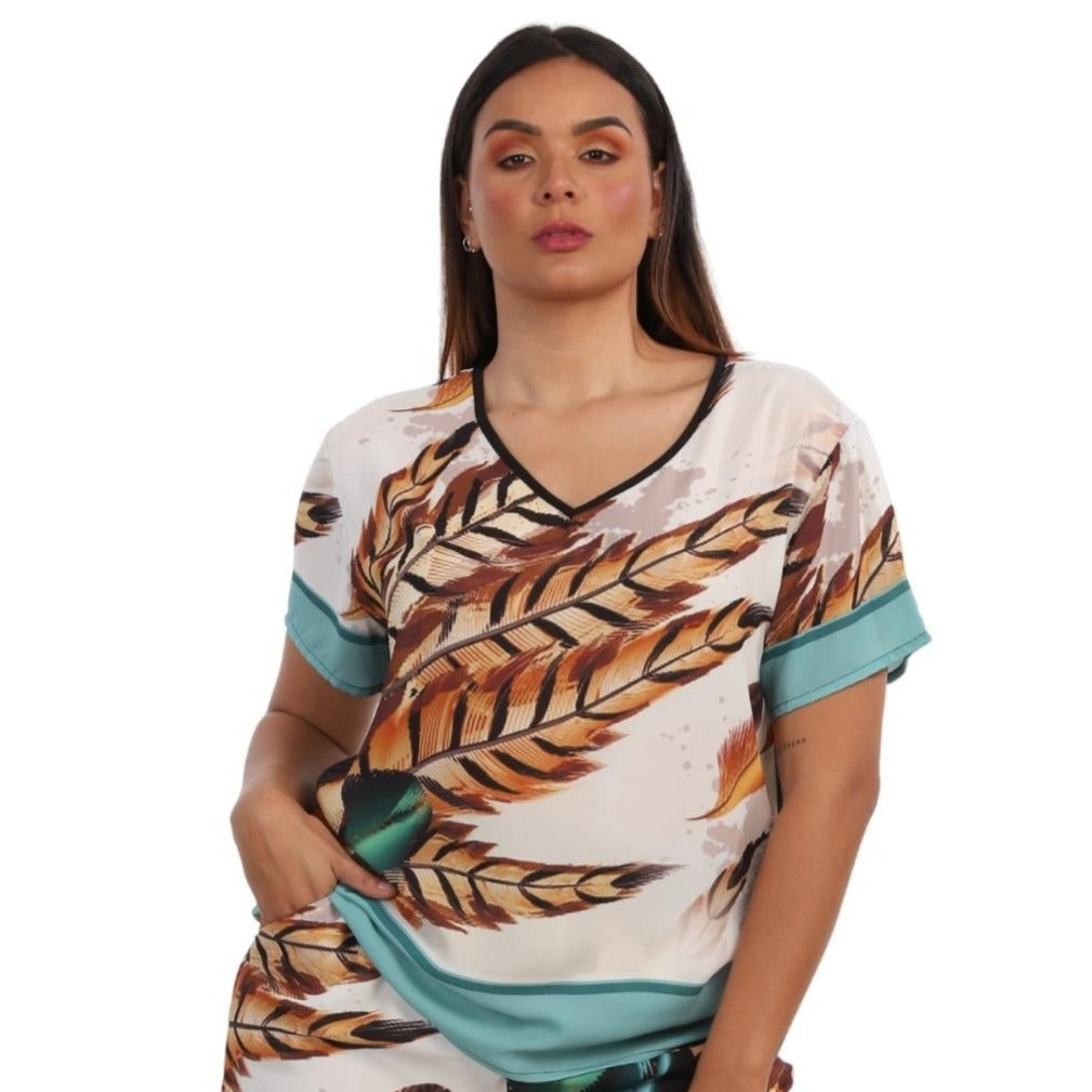 Blusa GOLA "V" BIXUGRILLO estampada Apache