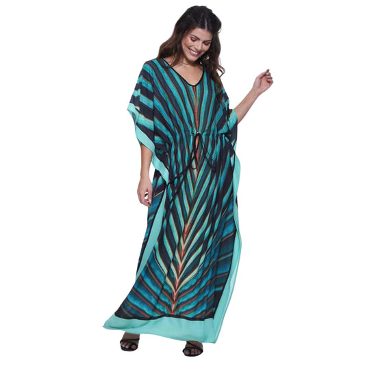 KAFTAN VESTIDO Longo BIXUGRILLO estampada Folhas de Coqueiros