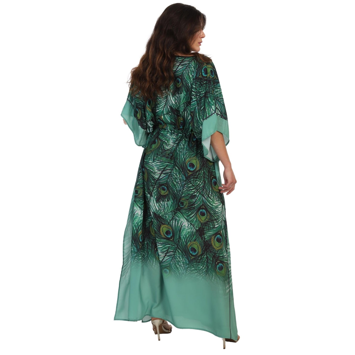 KAFTAN VESTIDO longo BIXUGRILLO com cintura ajustável estampada Pavão