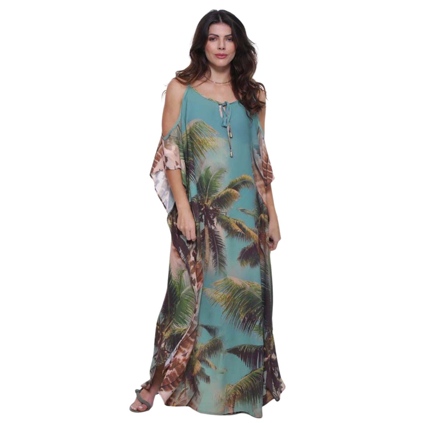 KAFTAN VESTIDO Longo de alça, ombro aberto Bixugrillo estampa Animal Beach