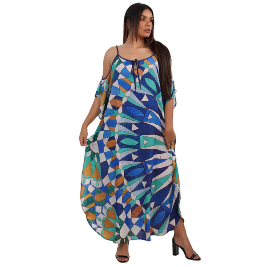 KAFTAN VESTIDO Longo de alça, ombro aberto Bixugrillo estampa Marroquina