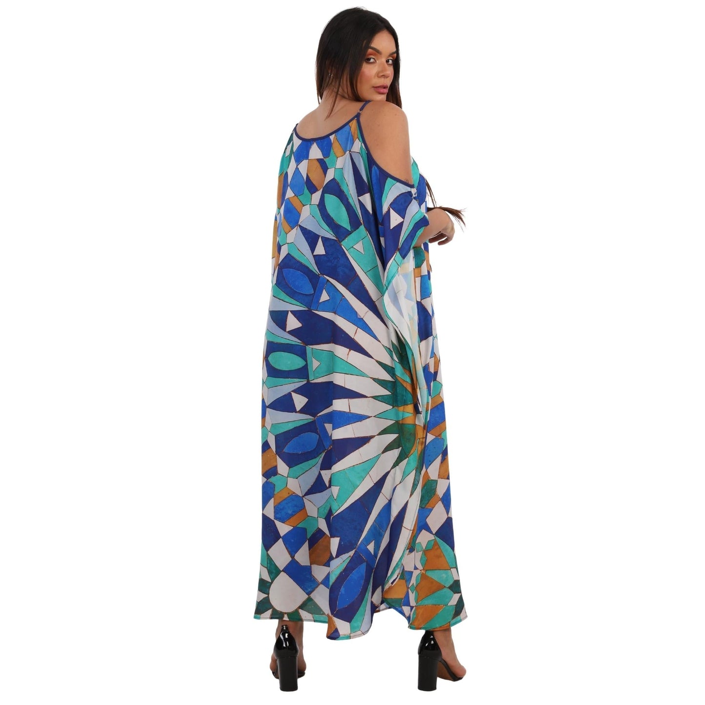 KAFTAN VESTIDO Longo de alça, ombro aberto Bixugrillo estampa Marroquina