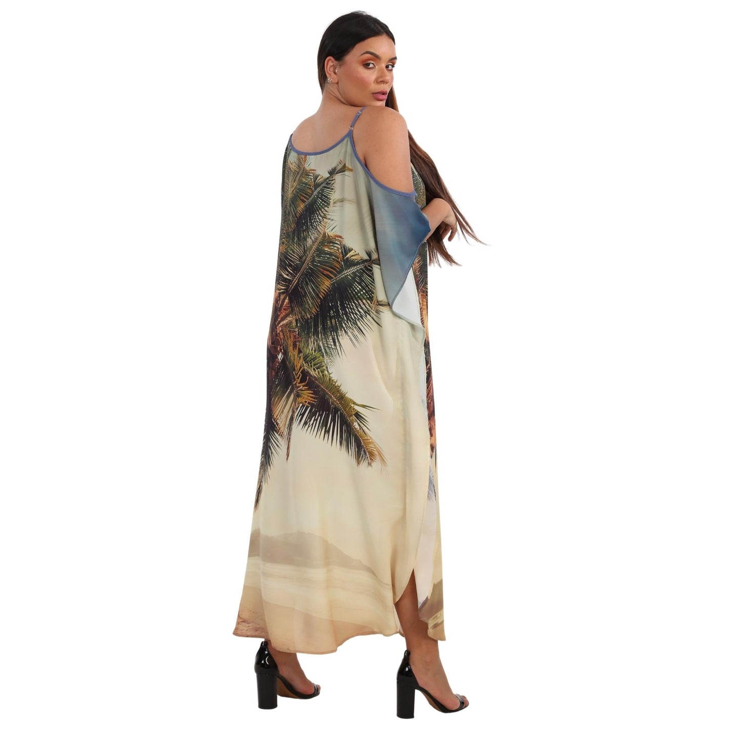 KAFTAN VESTIDO Longo de alça, ombro aberto Bixugrillo estampa Praia