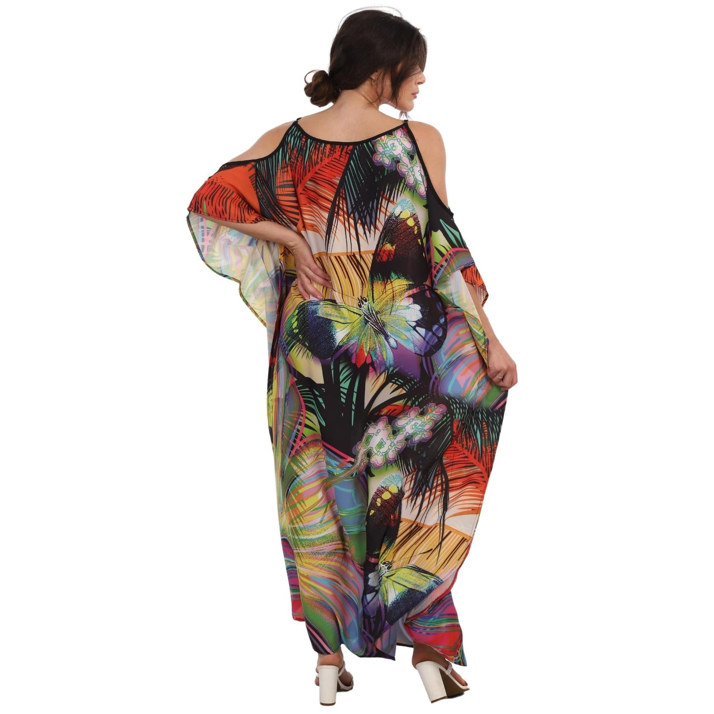 KAFTAN VESTIDO Longo de alça, ombro aberto Bixugrillo estampa Butterfly