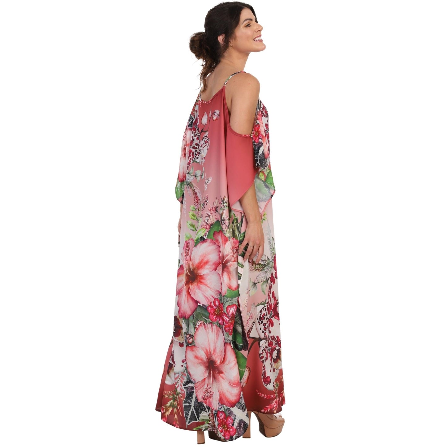 KAFTAN VESTIDO Longo de alça, ombro aberto Bixugrillo estampado Orquídea