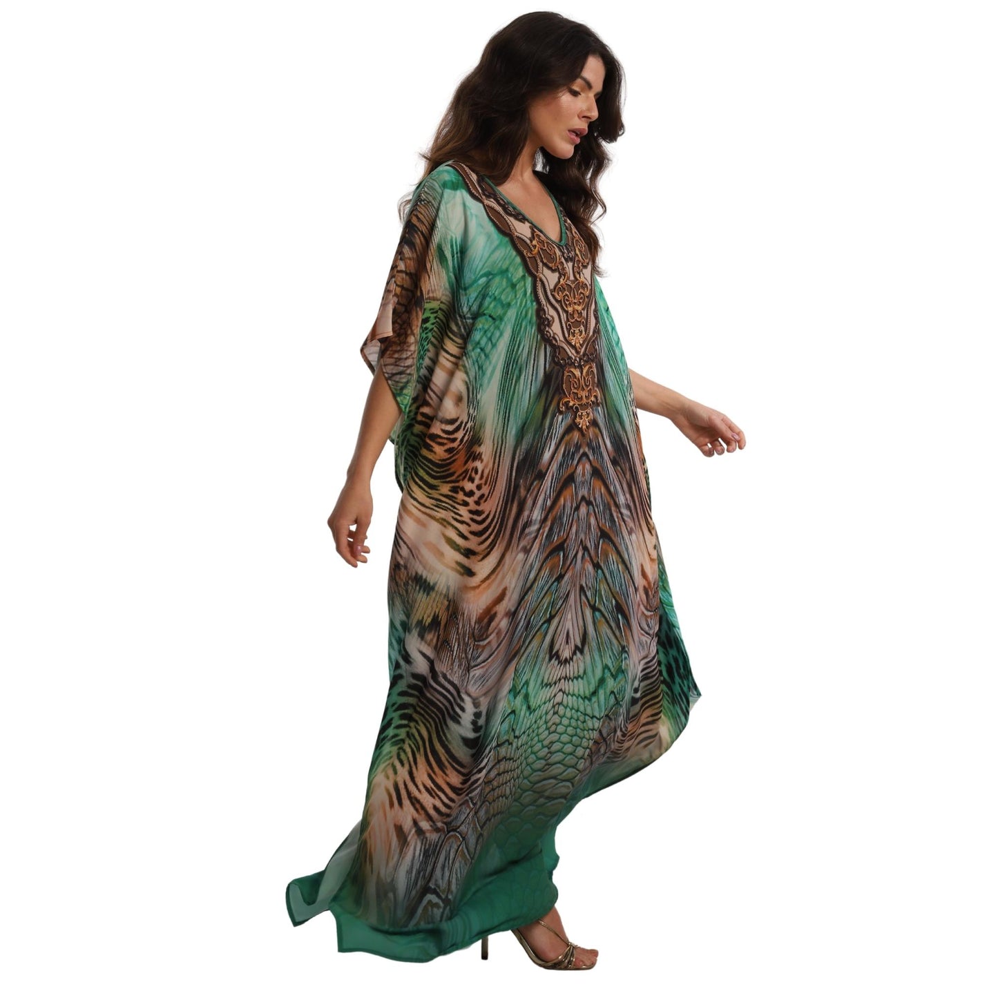 KAFTAN VESTIDO Longo Bixugrillo estampa Esmeralda