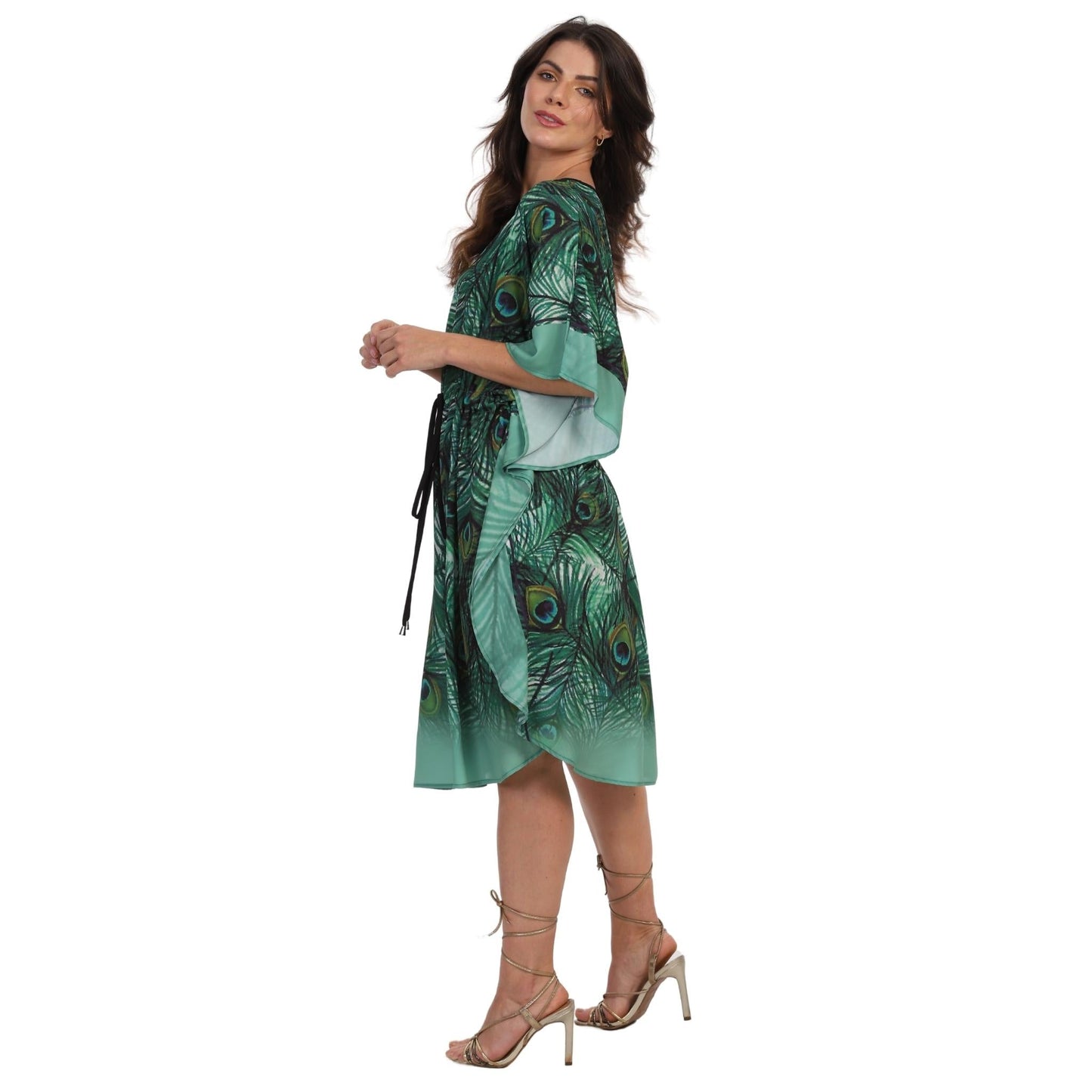 KAFTAN VESTIDO curta BIXUGRILLO com cintura ajustável estampada Pavão