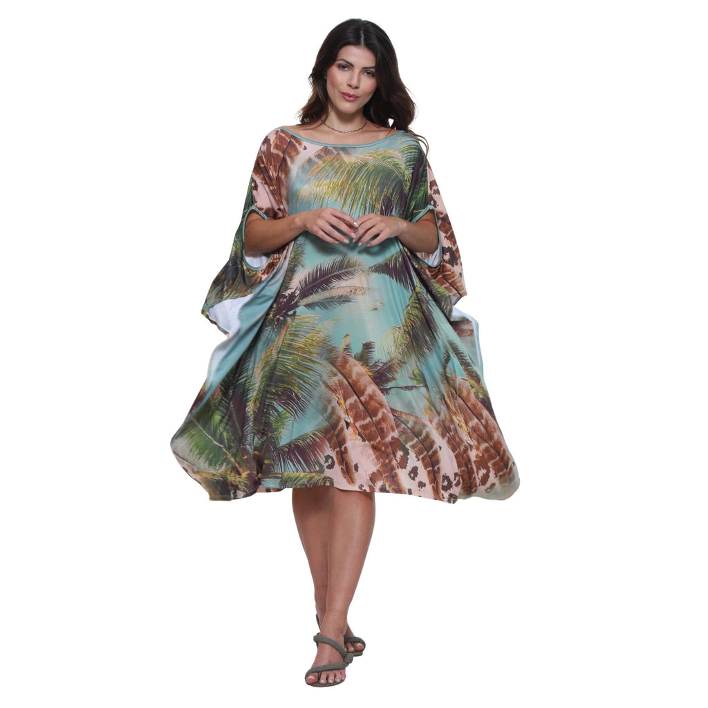 KAFTAN VESTIDO curta ombro aberto BIXUGRILLO estampada Animal Beach