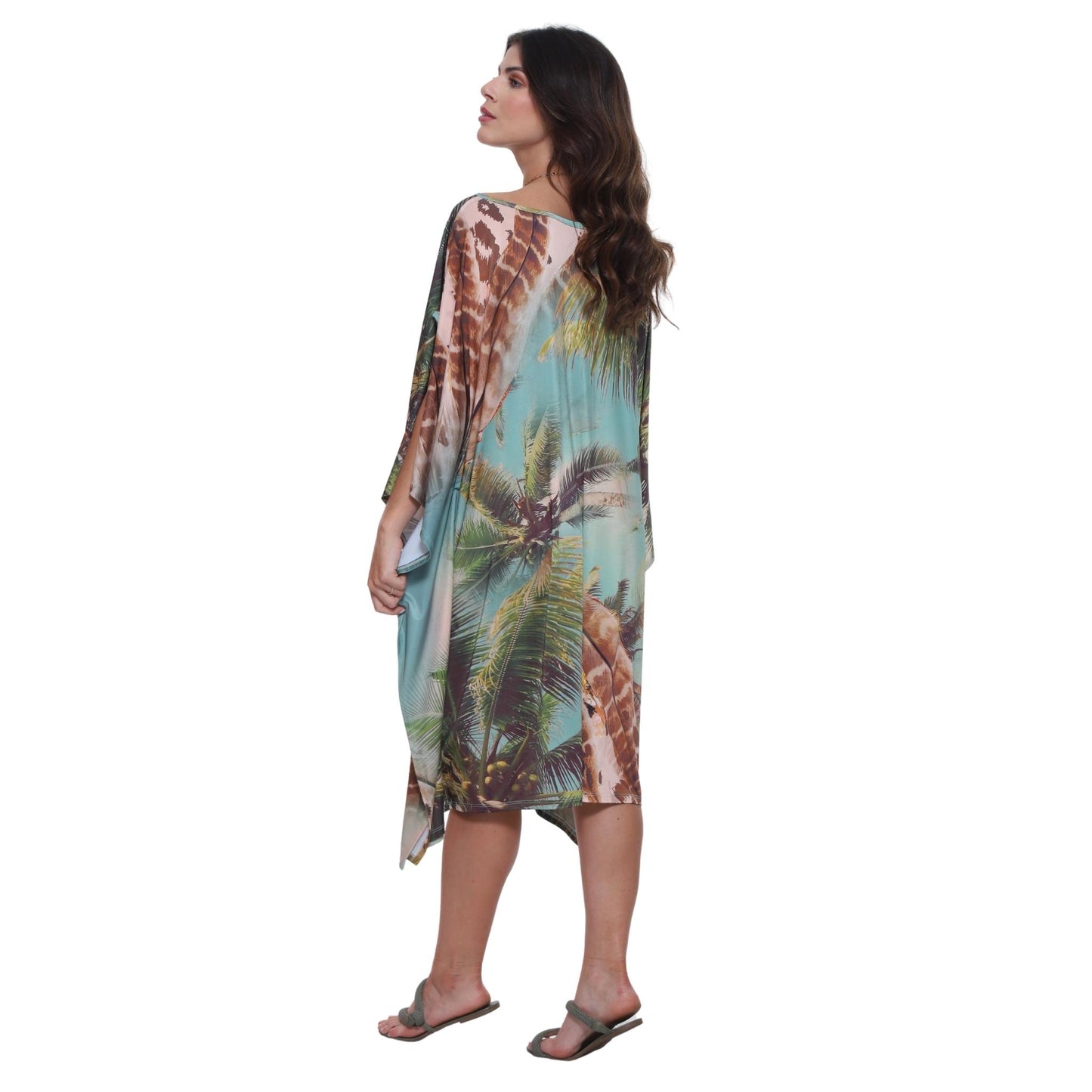 KAFTAN VESTIDO curta ombro aberto BIXUGRILLO estampada Animal Beach