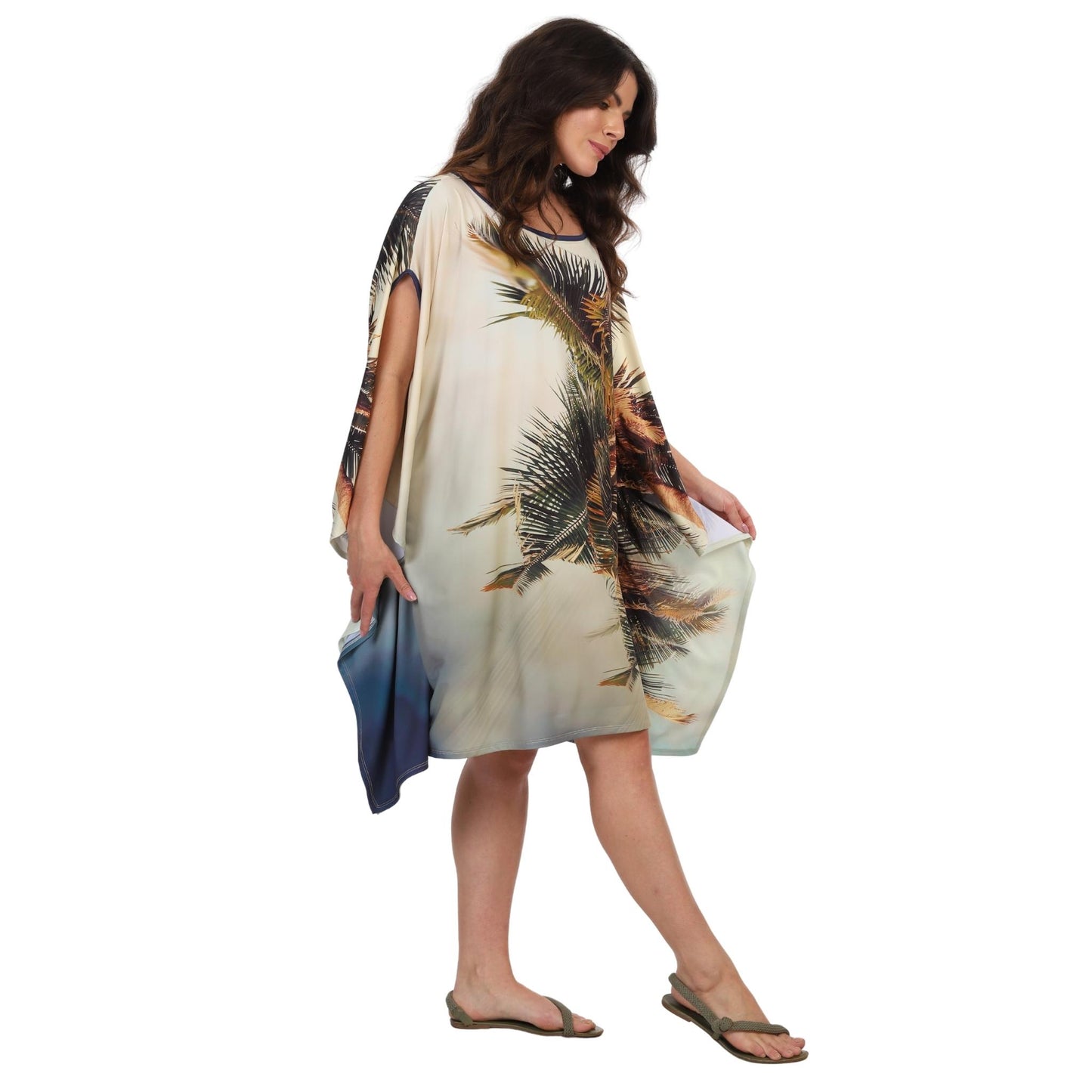 KAFTAN VESTIDO curta ombro aberto BIXUGRILLO estampada Praia