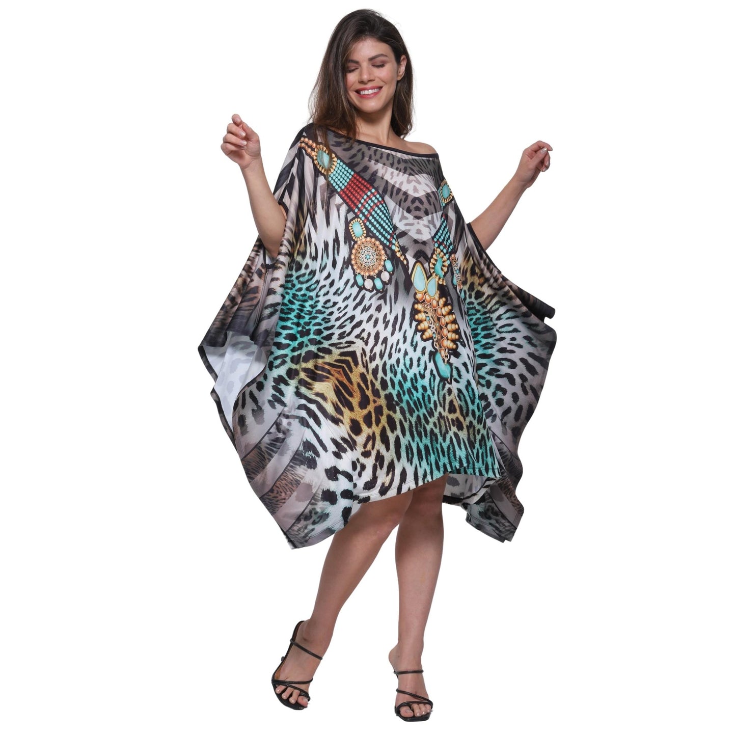 KAFTAN VESTIDO curta ombro aberto BIXUGRILLO estampada Tamiris