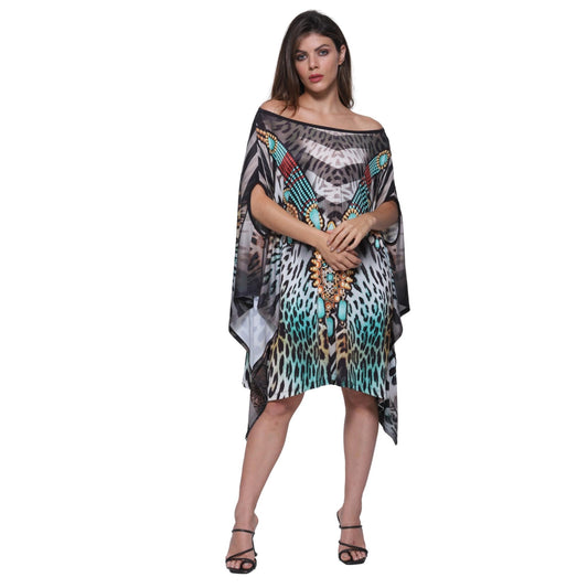 KAFTAN VESTIDO curta ombro aberto BIXUGRILLO estampada Tamiris