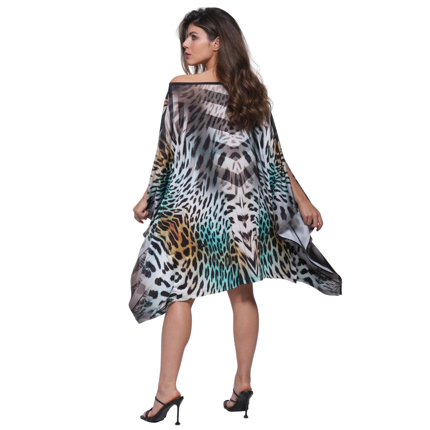 KAFTAN VESTIDO curta ombro aberto BIXUGRILLO estampada Tamiris