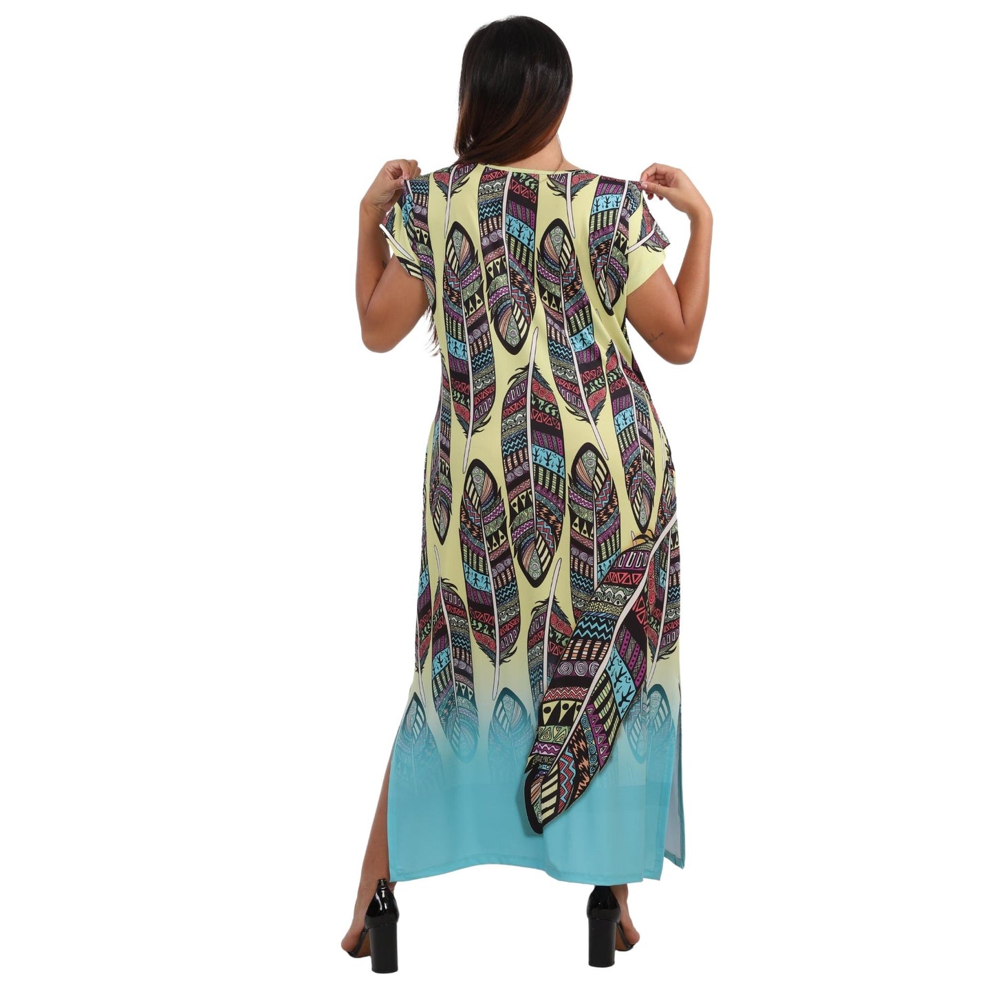 VESTIDO longo malha BIXUGRILLO estampa Penas Hippie