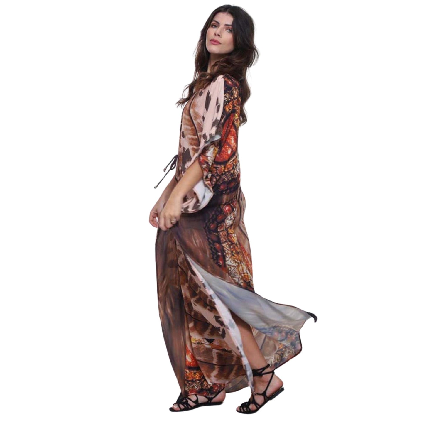 KAFTAN VESTIDO Longo BIXUGRILLO estampada Joia Felina