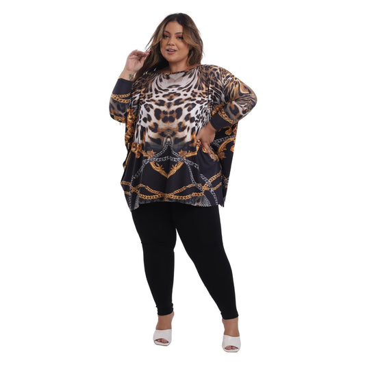 Blusa manga morcego BIXUGRILLO estampada Guci Tamanho único