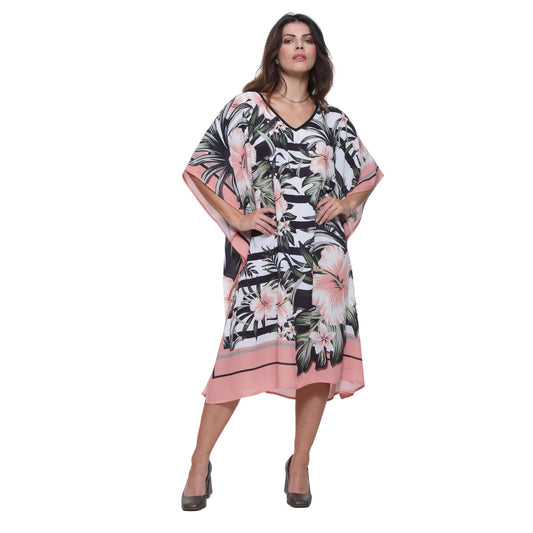 KAFTAN VESTIDO curto BIXUGRILLO estampada Hibiscus Rosa