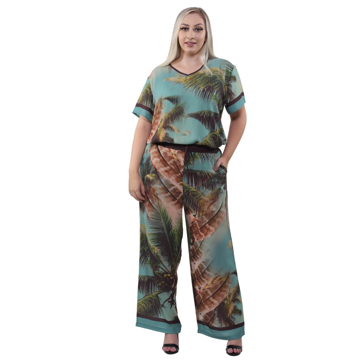 Blusa decote "V" manga curta Animal Beach