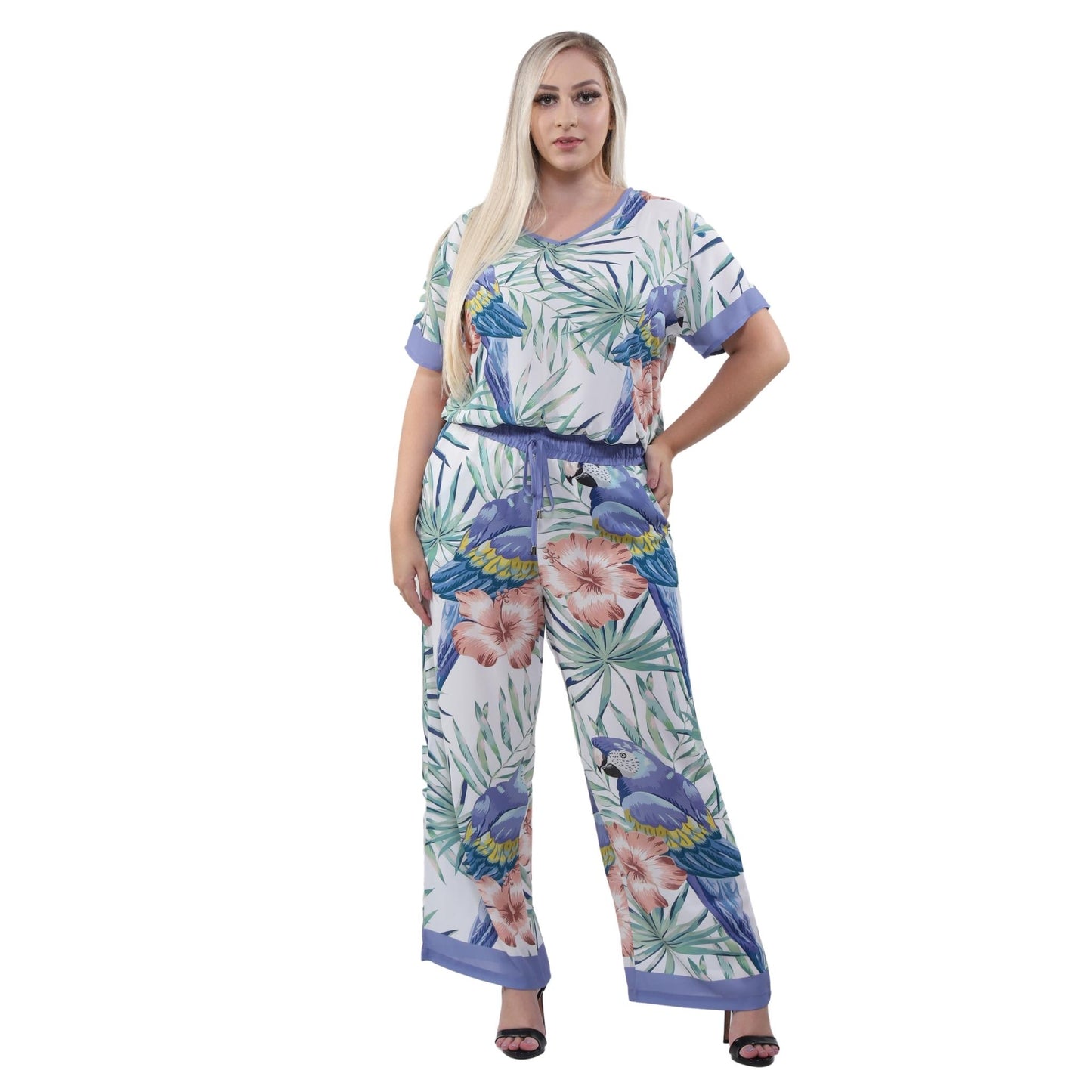 Conjunto Blusa decote "V" e calça pantalona Arara Anis