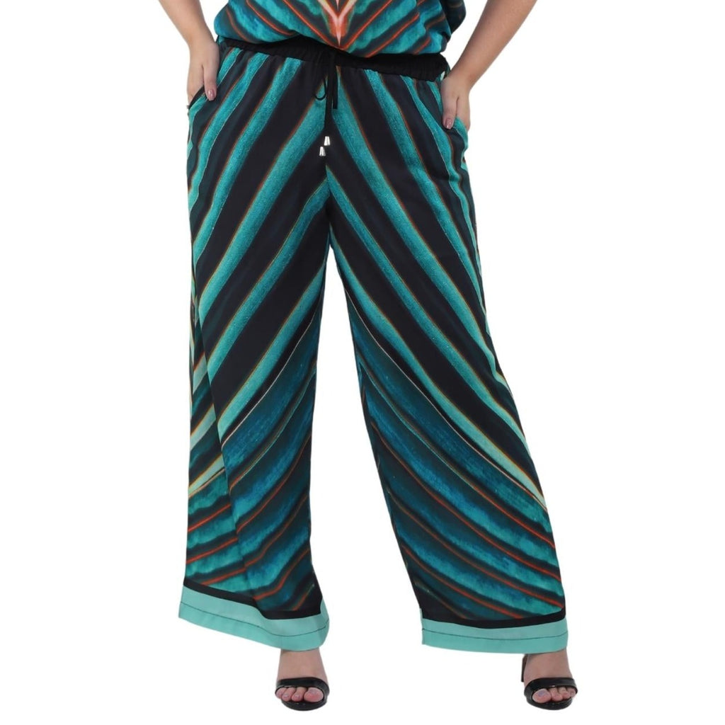 Calça pantalona BIXUGRILLO estampada Folhas de coqueiros