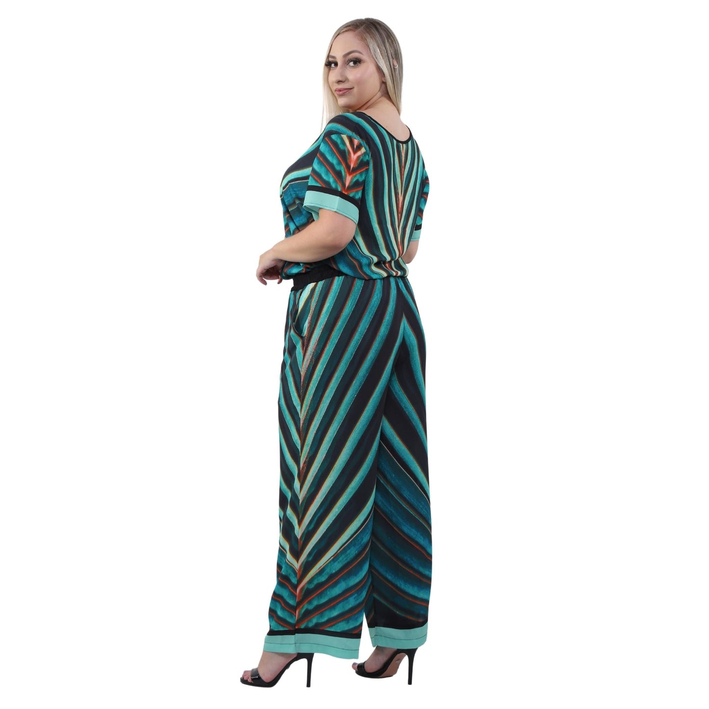 Calça pantalona BIXUGRILLO estampada Folhas de coqueiros