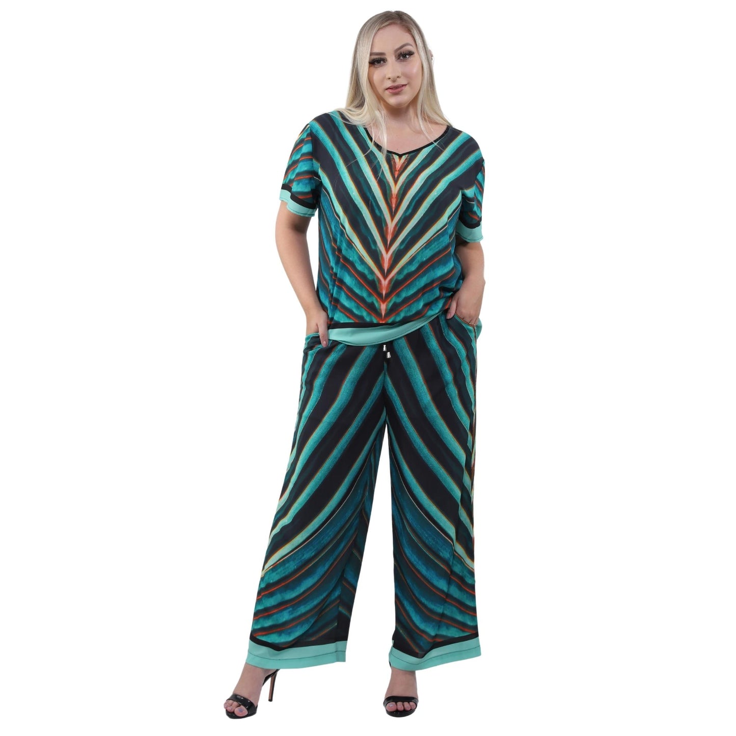 Calça pantalona BIXUGRILLO estampada Folhas de coqueiros