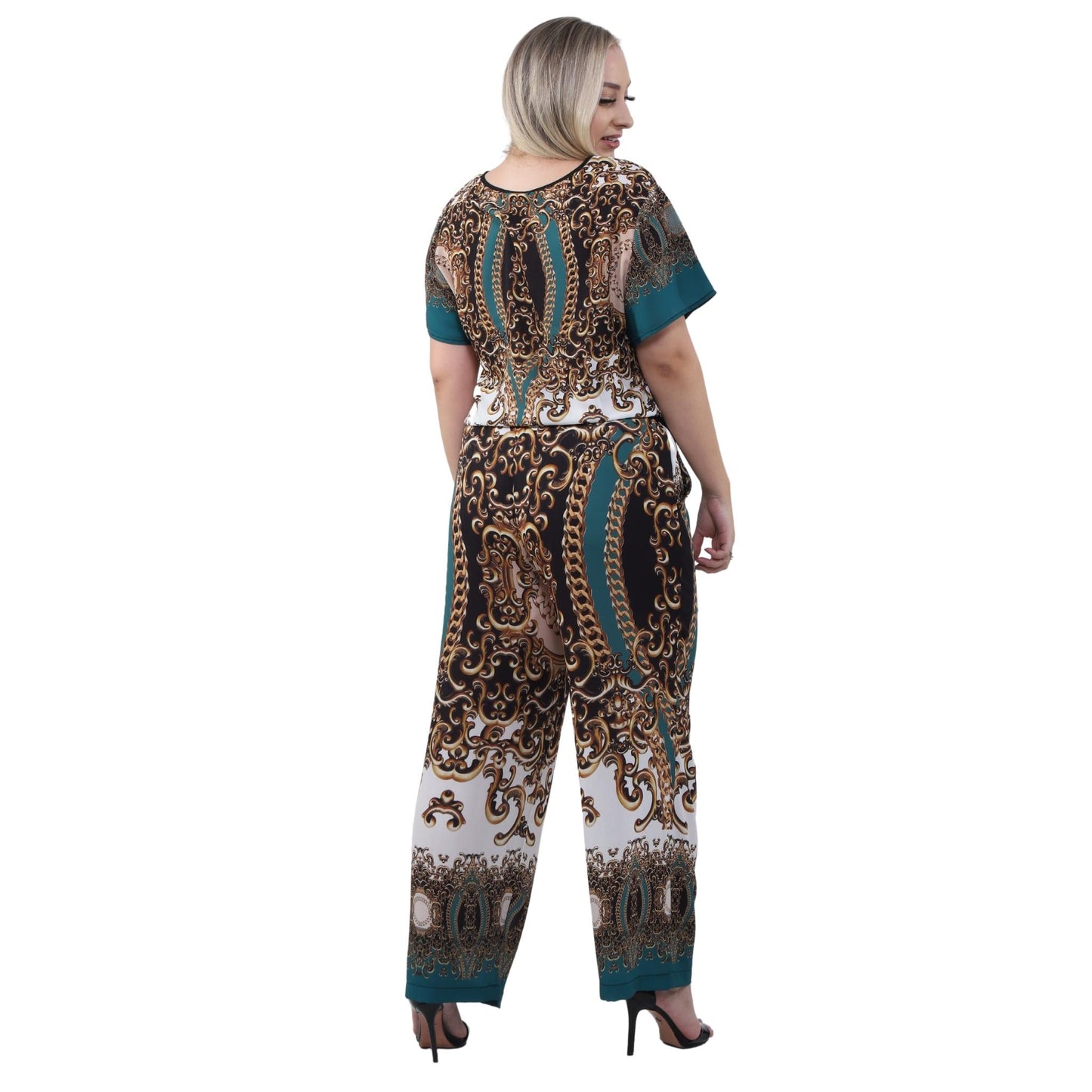 Conjunto Blusa decote "V" e calça pantalona Realeza