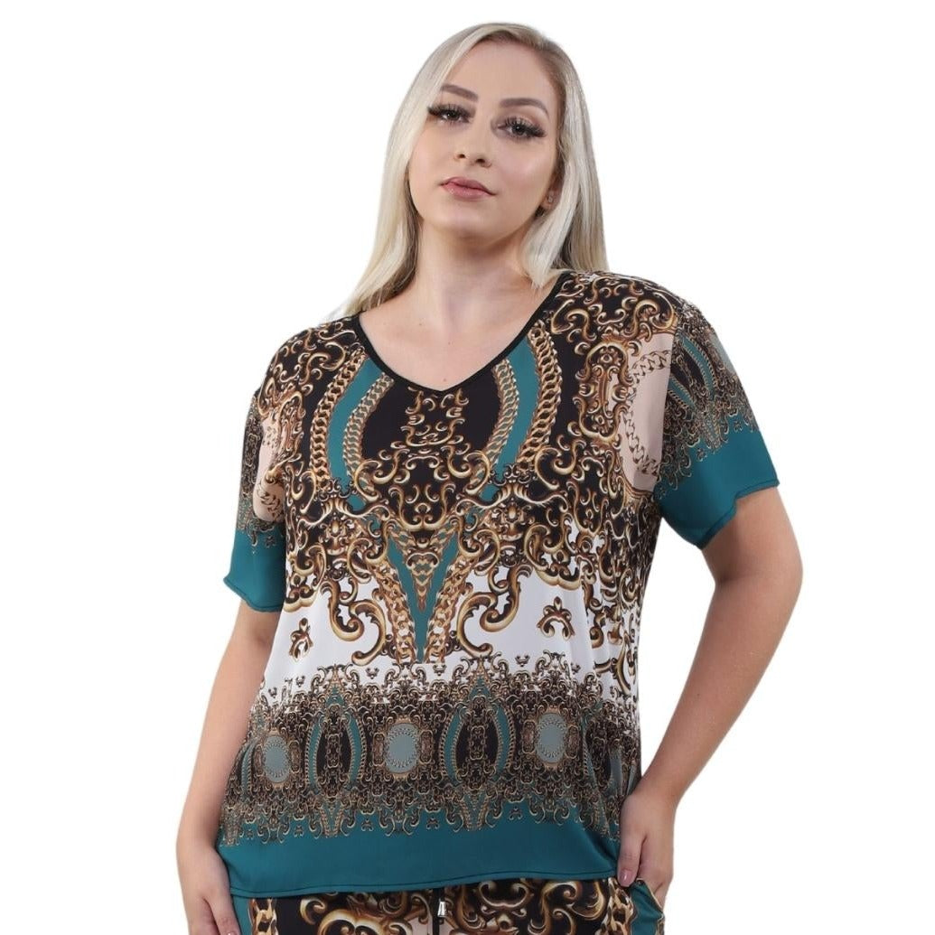 Blusa decote "V" manga curta Realeza