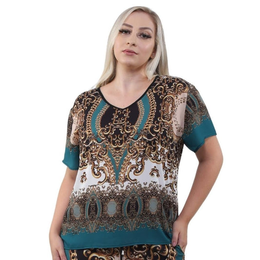 Blusa decote "V" manga curta Realeza