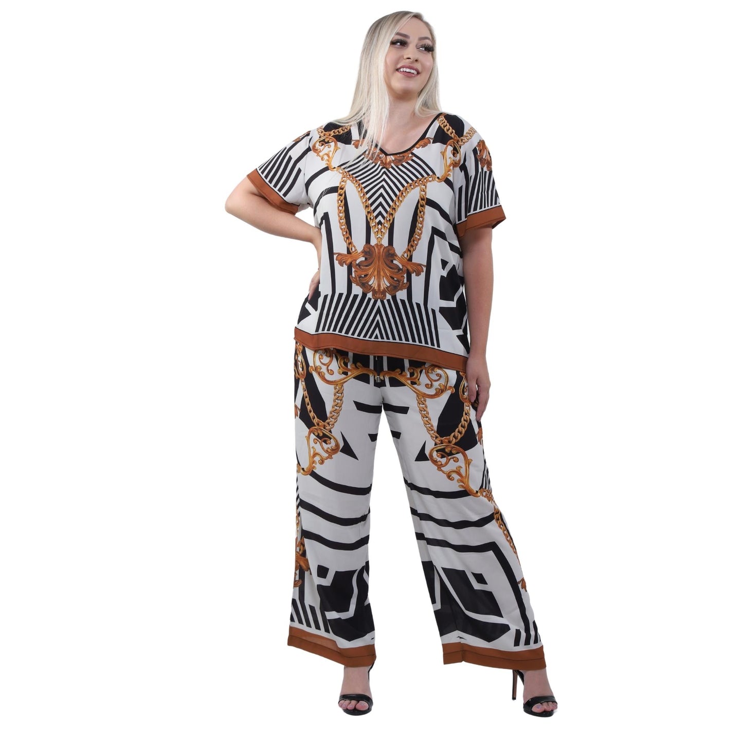 Calça pantalona BIXUGRILLO estampada Egito