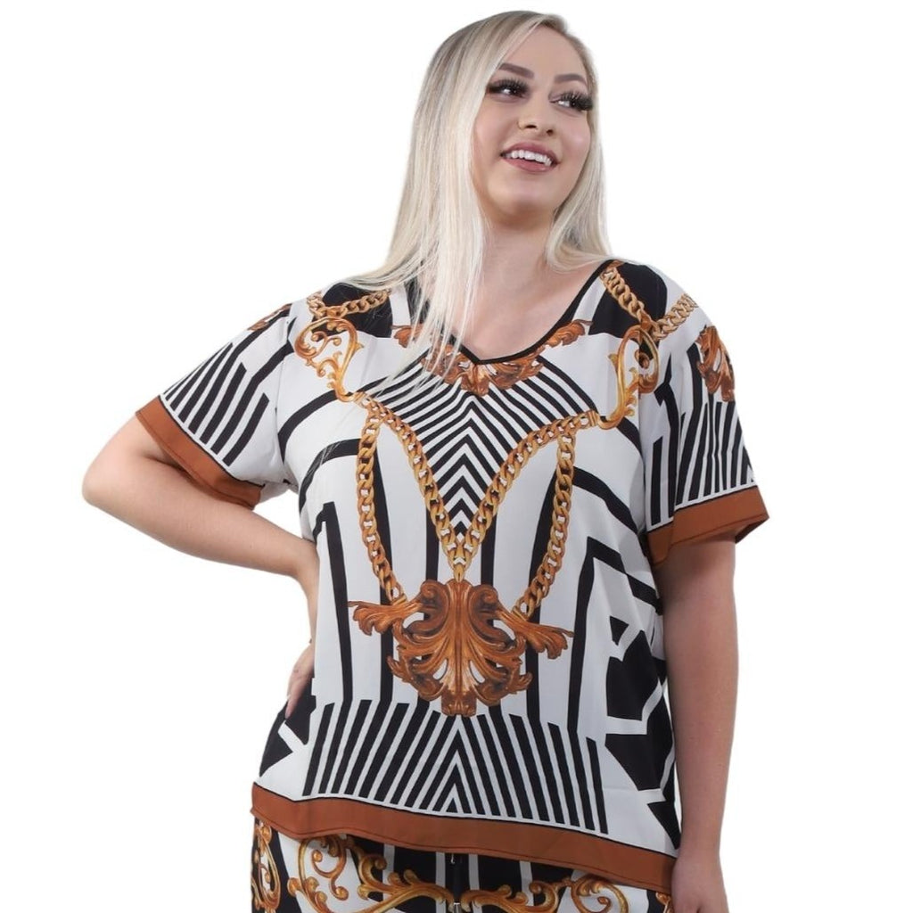 Blusa decote "V" manga curta Egito