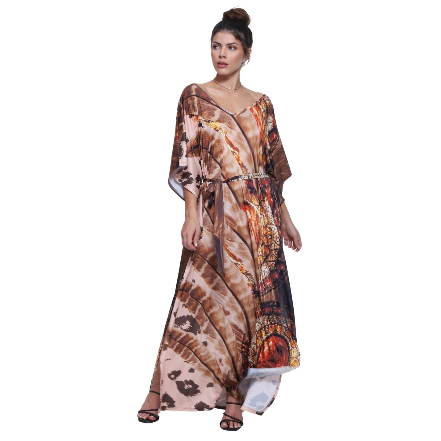 KAFTAN VESTIDO longo malha BIXUGRILLO  estampada Jóia Felina