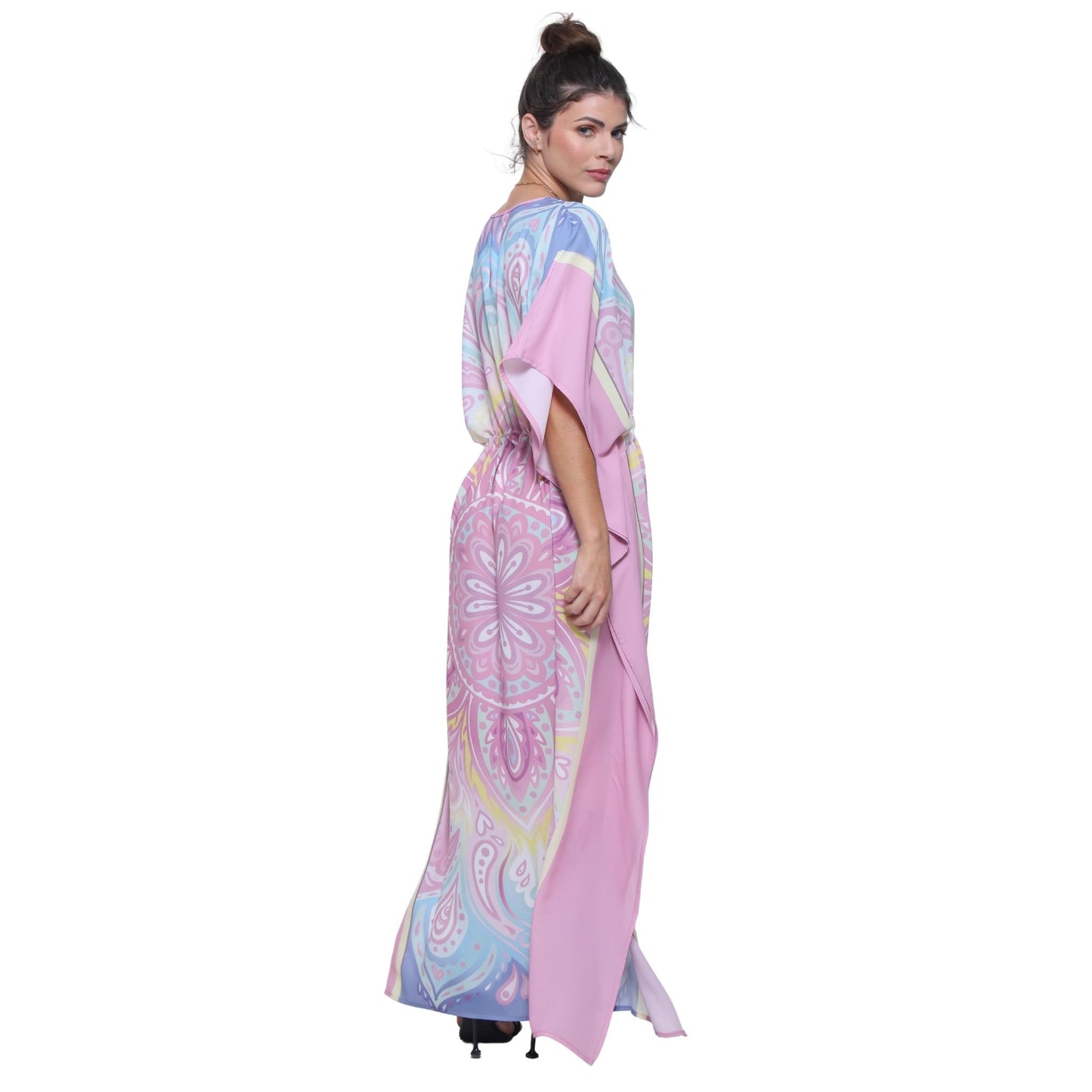 KAFTAN VESTIDO Longo BIXUGRILLO estampada Mandala Maxi Rosa