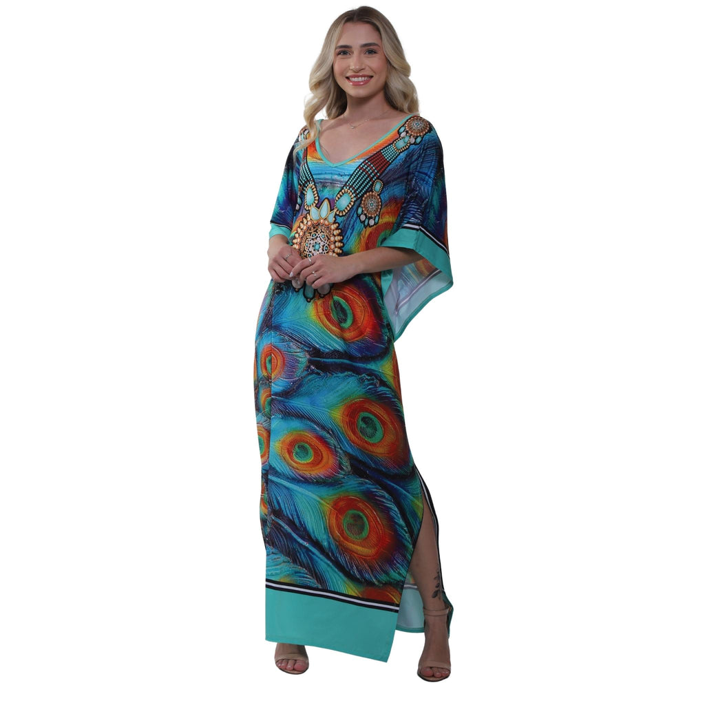 KAFTAN VESTIDO longo BIXUGRILLO estampa Penas de Pavão